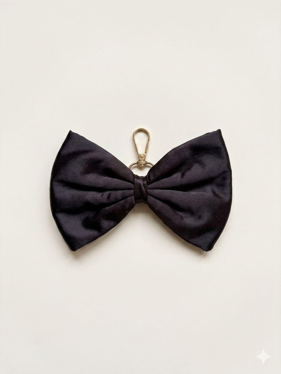 Black Satin Bow Bag Charm, Coquette Balletcore Purse Accessory, Gold Clasp Keychain