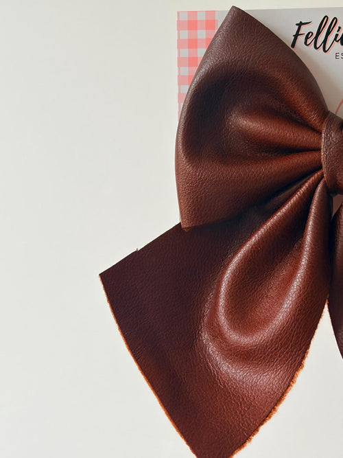 Chocolate Brown Vegan Leather Sailor Bow Clip | Fairytail Autumn Hair Accessory