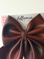 Chocolate Brown Vegan Leather Sailor Bow Clip | Fairytail Autumn Hair Accessory