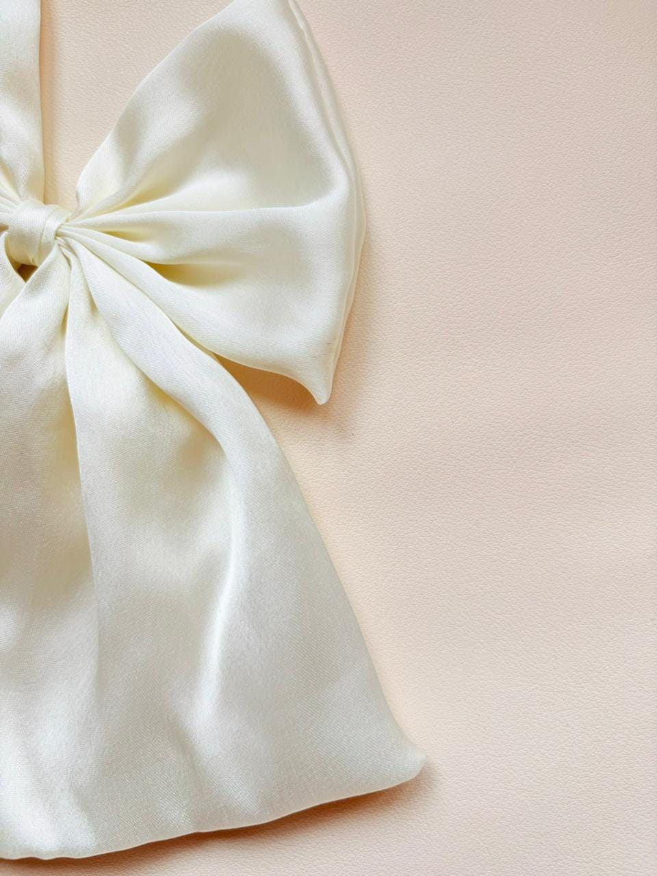 Ivory Satin Fairy Bow, Oversized Bridal Hair Clip with Tails