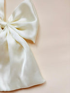 Ivory Satin Fairy Bow, Oversized Bridal Hair Clip with Tails