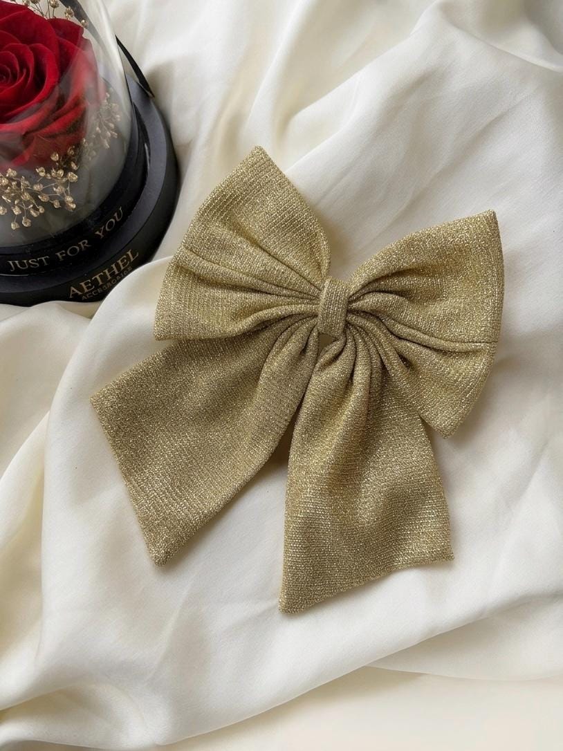 Sparkly Glitter Hair Bow Clip | Metallic Statement Coquette Accessory
