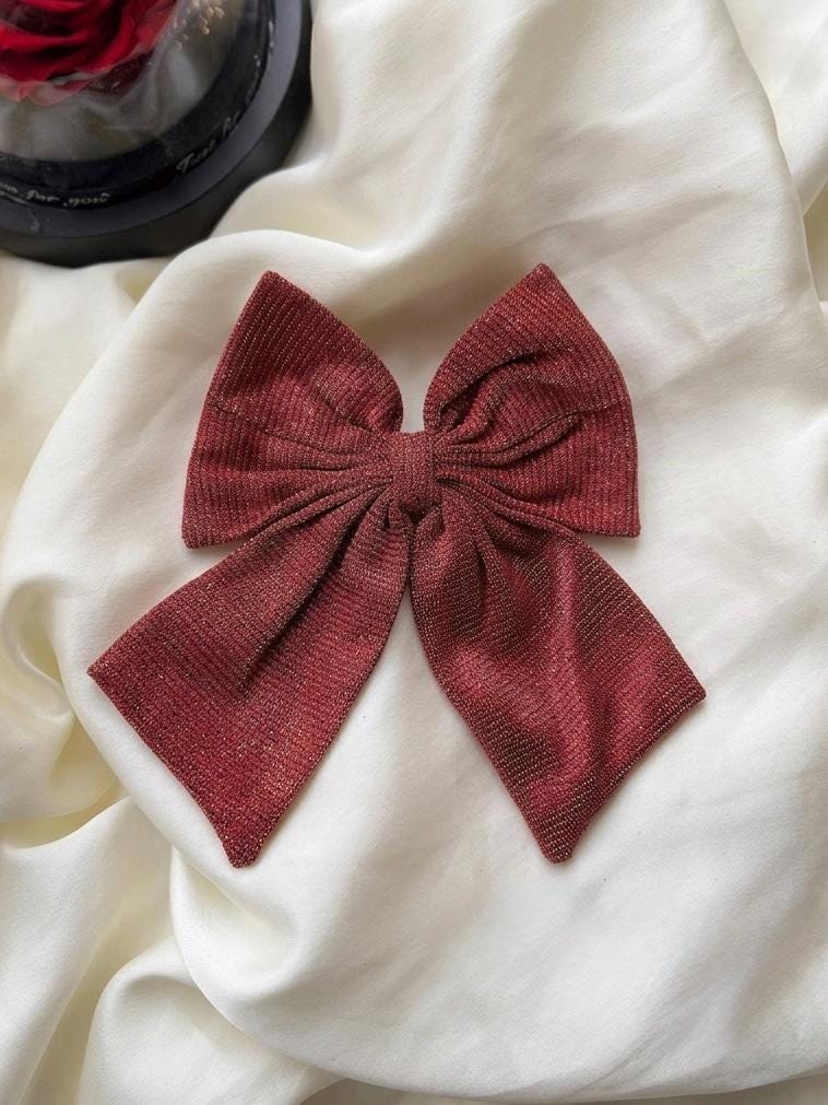 Sparkly Glitter Hair Bow Clip | Metallic Statement Coquette Accessory