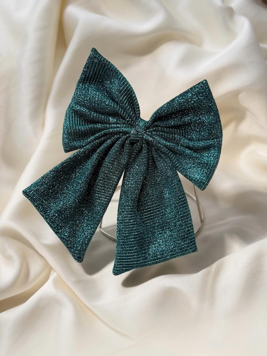 Sparkly Glitter Hair Bow Clip | Metallic Statement Coquette Accessory