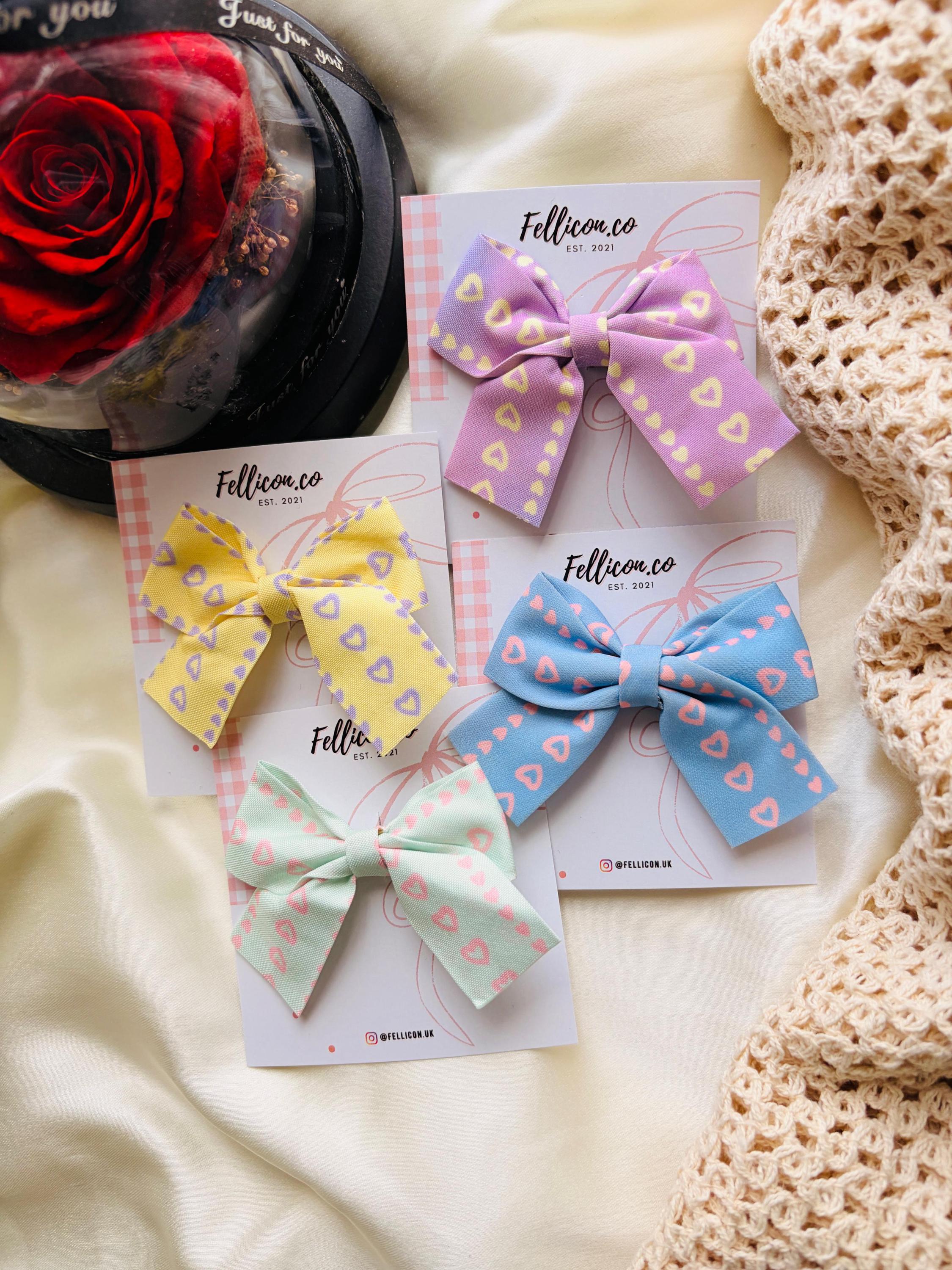 Handmade Heart Print Hair Bows for Girls | Baby Alligator Clip Accessories