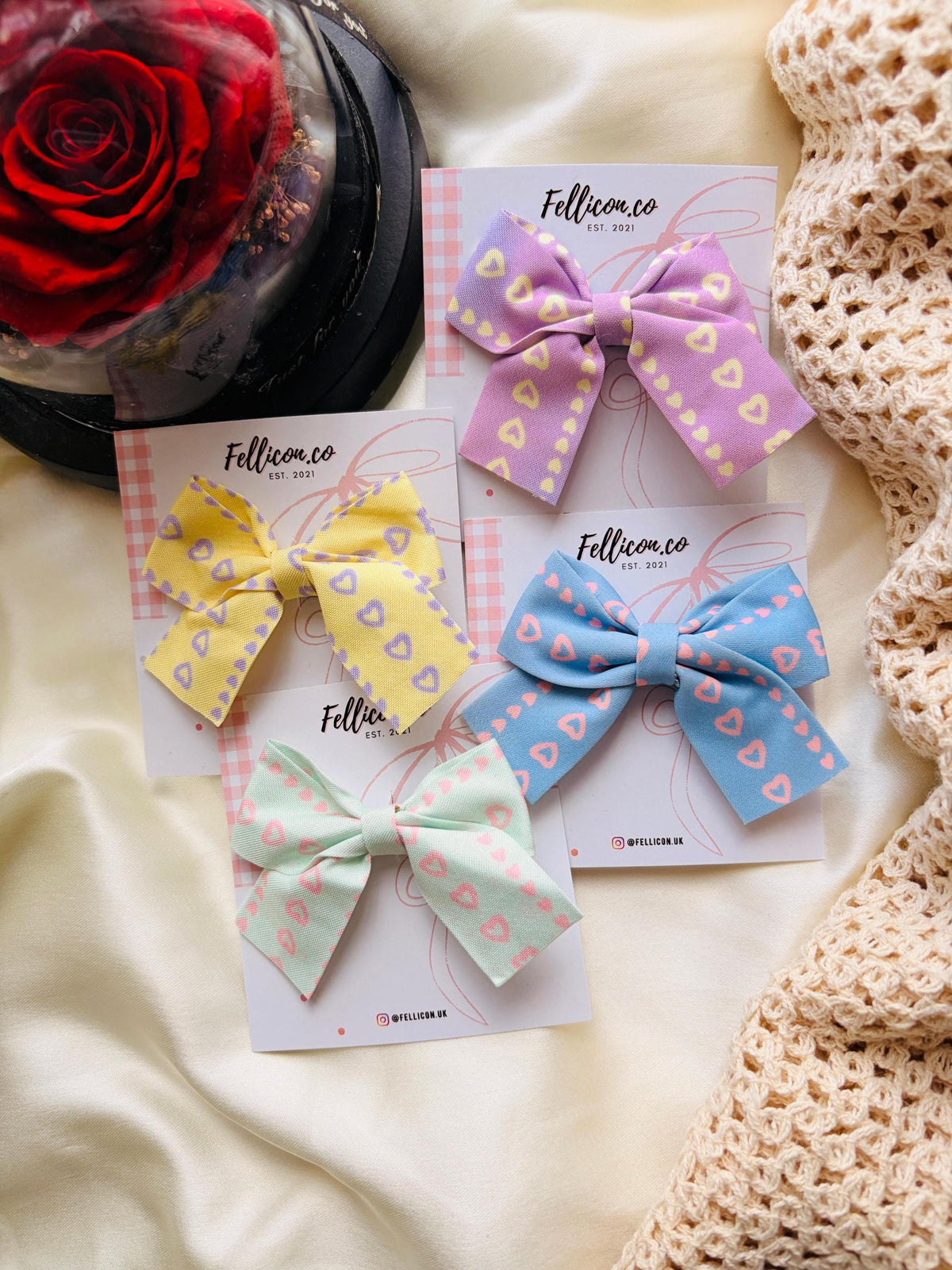 Handmade Heart Print Hair Bows for Girls | Baby Alligator Clip Accessories