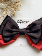 Oversized Black Red Satin Bow Clip, Goth Coquette Hair Accessory, Vampire Silk Bow
