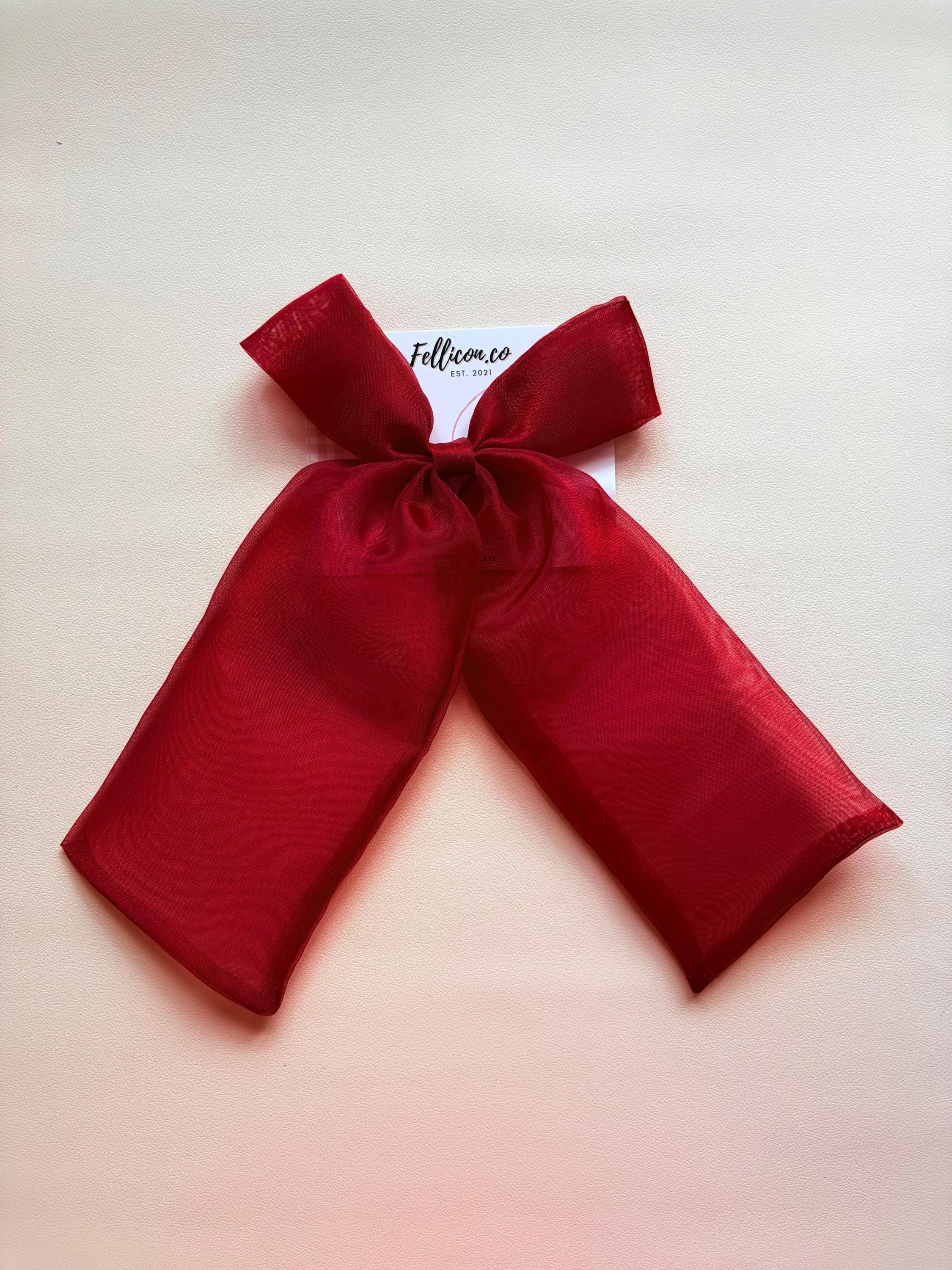 Oversized Cherry Red Organza Hair Bow, 10-inch Coquette Ribbon Clip, Romantic Bridal Accessory