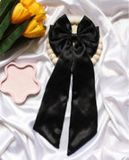 Black Satin Oversized Hair Bow Clip | Long Tail Coquette Accessory