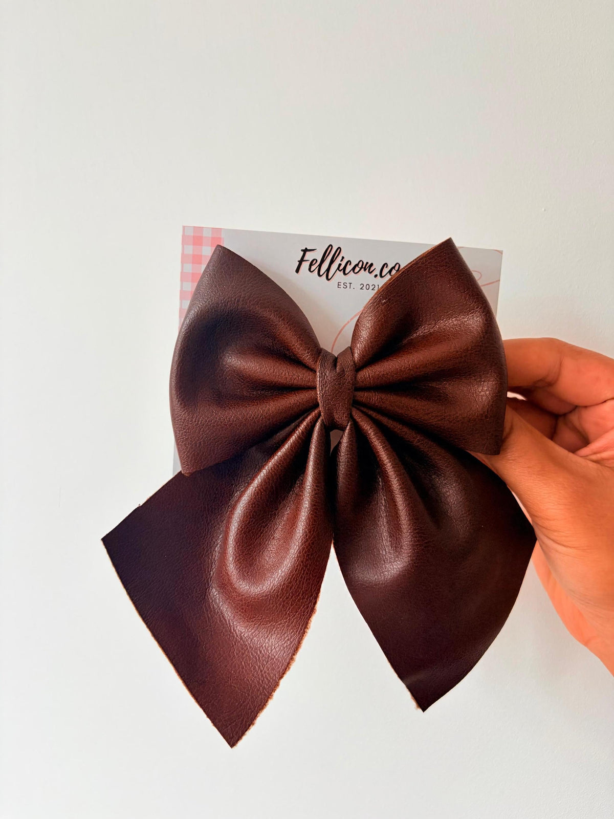 Chocolate Brown Vegan Leather Sailor Bow Clip | Fairytail Autumn Hair Accessory