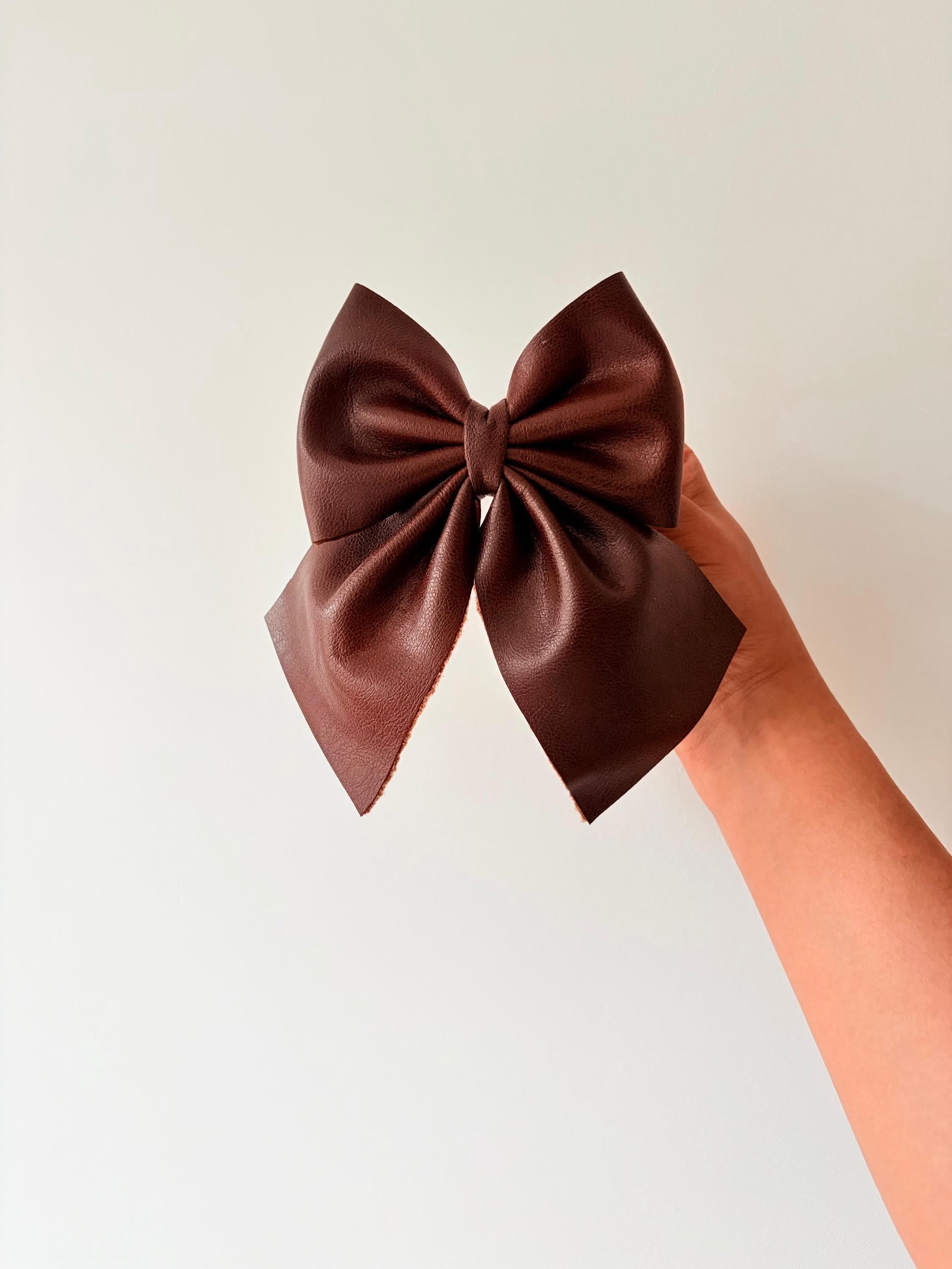 Chocolate Brown Vegan Leather Sailor Bow Clip | Fairytail Autumn Hair Accessory