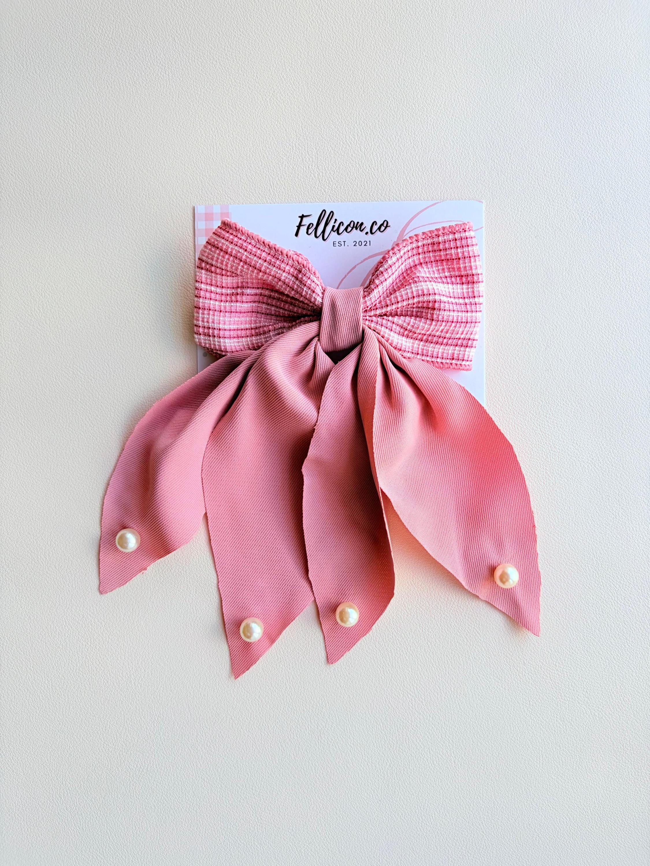 Large Plaid Hair Bow Clip with Pearls | Coquette Cottagecore Accessories