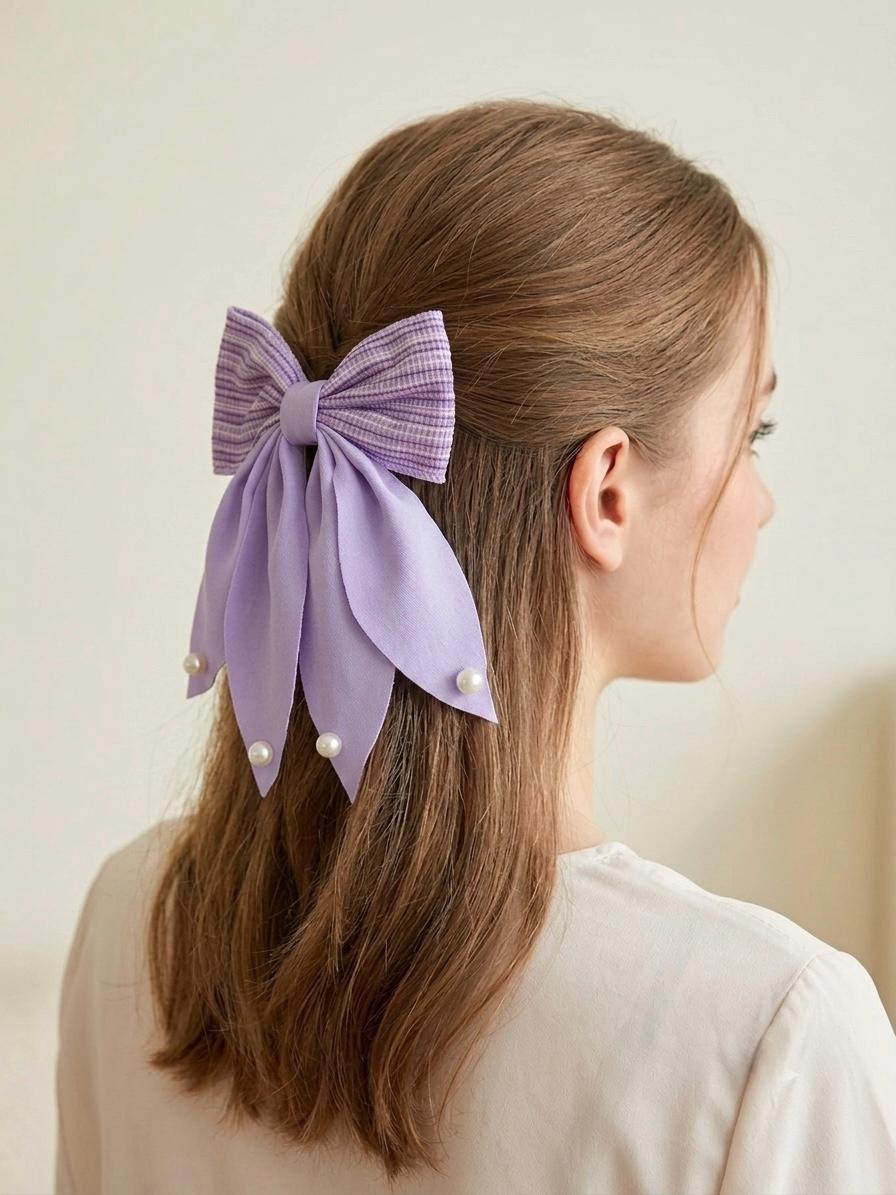 Large Plaid Hair Bow Clip with Pearls | Coquette Cottagecore Accessories