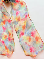 Chiffon Scarf Scrunchie, Long Tail Ribbon Bow, Boho Ponytail Holder, Floral Hair Accessory