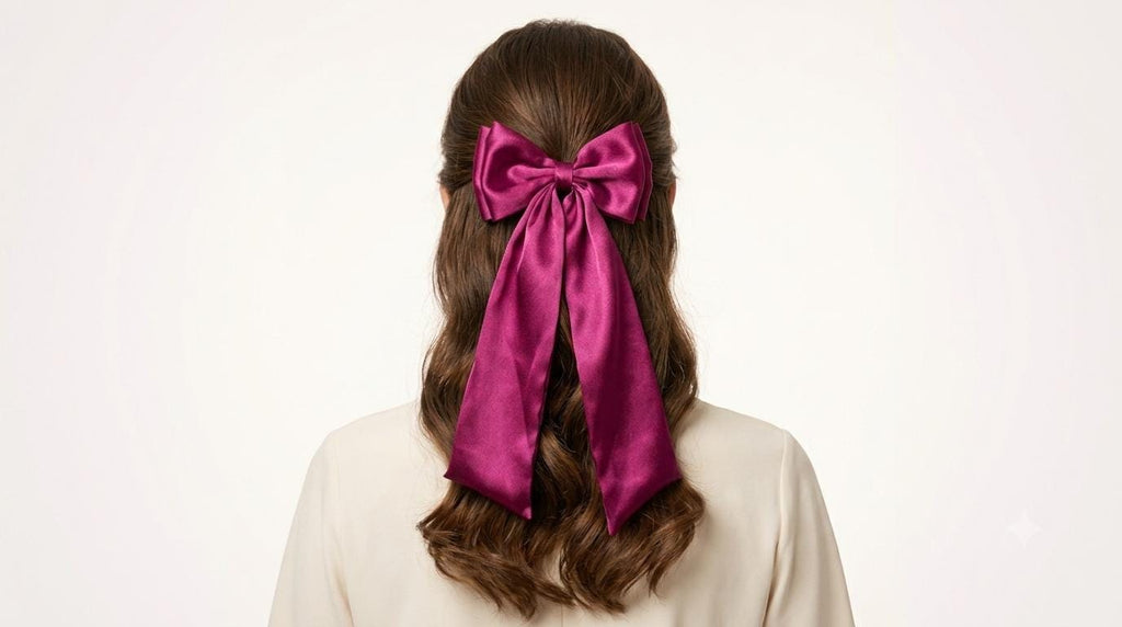 Magenta Satin Long Tail Hair Bow, Oversized Coquette Clip, Elegant Bridal Bridesmaid Accessory