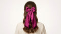 Magenta Satin Long Tail Hair Bow, Oversized Coquette Clip, Elegant Bridal Bridesmaid Accessory