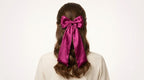 Magenta Satin Long Tail Hair Bow, Oversized Coquette Clip, Elegant Bridal Bridesmaid Accessory