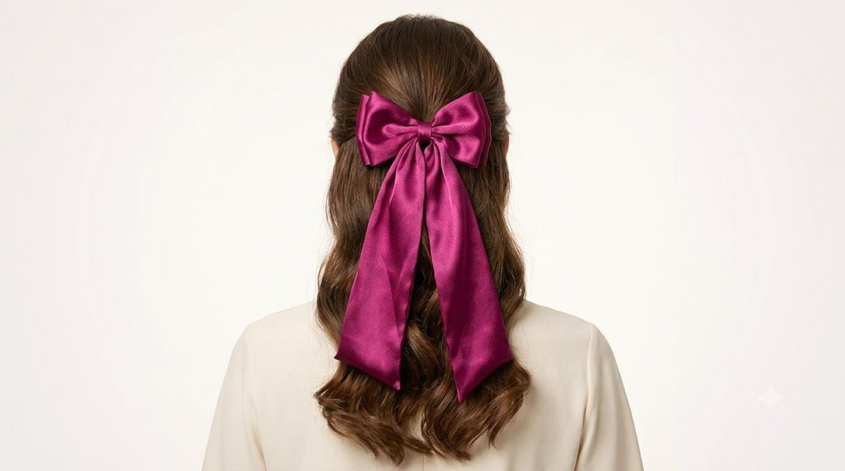 Magenta Satin Long Tail Hair Bow, Oversized Coquette Clip, Elegant Bridal Bridesmaid Accessory
