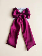 Magenta Satin Long Tail Hair Bow, Oversized Coquette Clip, Elegant Bridal Bridesmaid Accessory