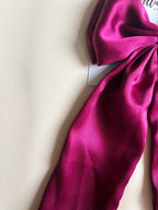 Magenta Satin Long Tail Hair Bow, Oversized Coquette Clip, Elegant Bridal Bridesmaid Accessory