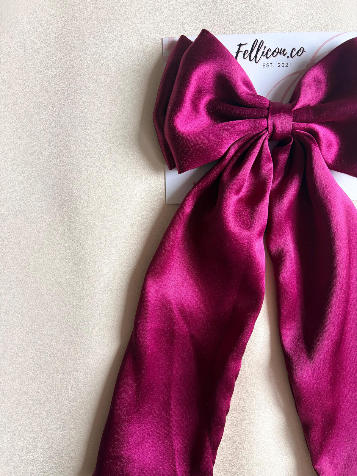 Magenta Satin Long Tail Hair Bow, Oversized Coquette Clip, Elegant Bridal Bridesmaid Accessory