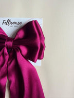 Magenta Satin Long Tail Hair Bow, Oversized Coquette Clip, Elegant Bridal Bridesmaid Accessory