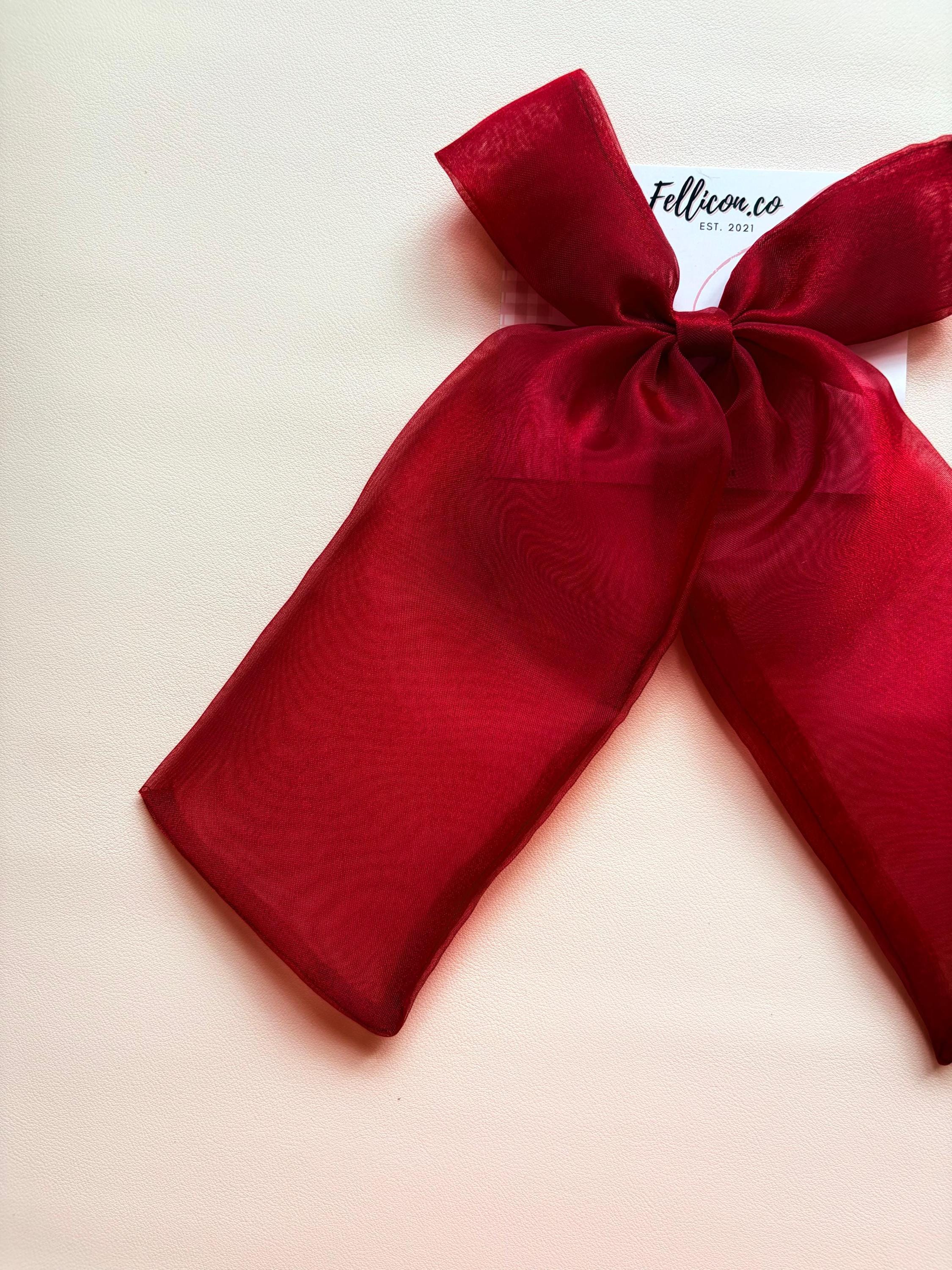 Oversized Cherry Red Organza Hair Bow, 10-inch Coquette Ribbon Clip, Romantic Bridal Accessory