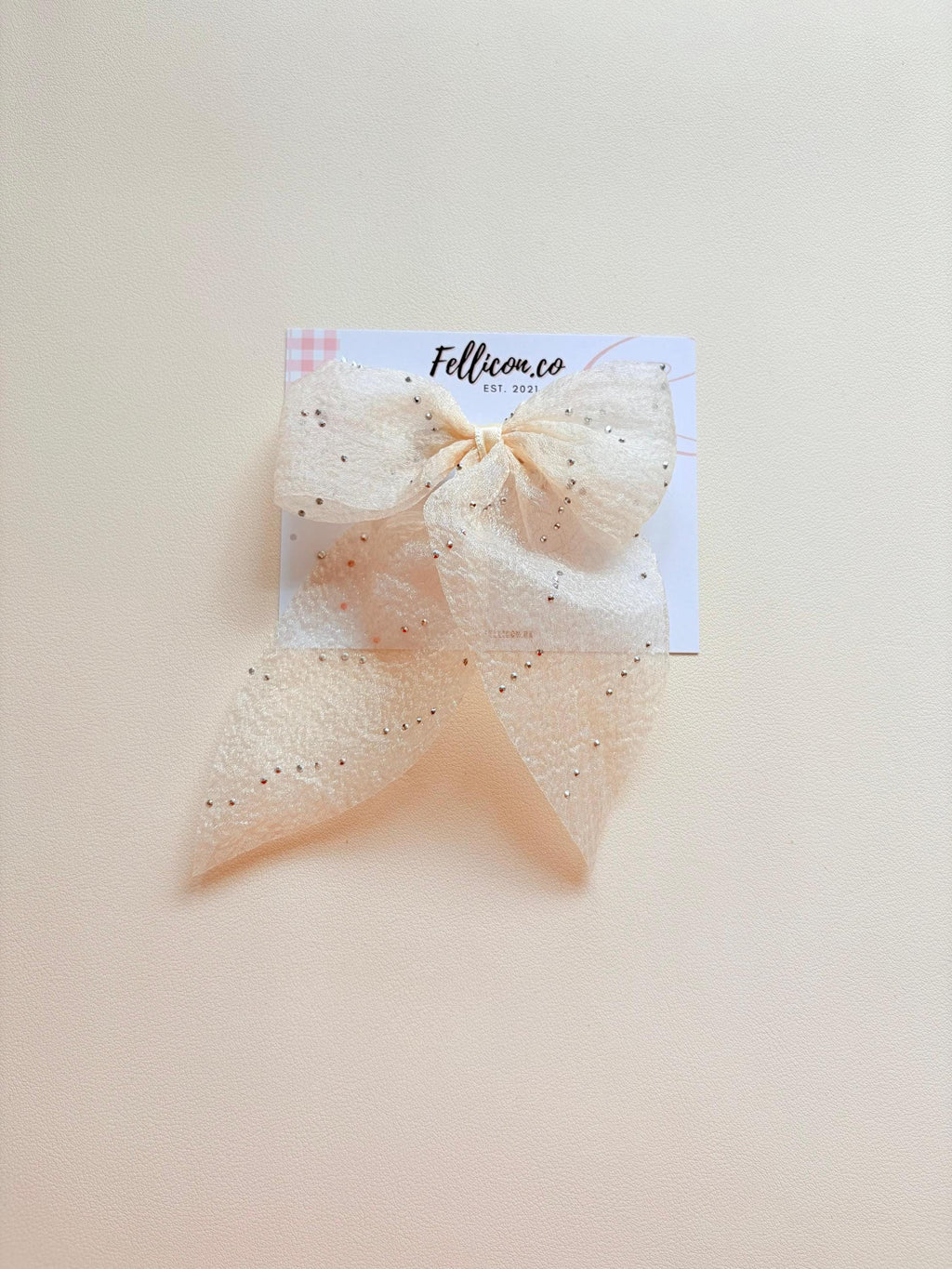 Sparkly Organza Hair Bow with Tails, Rhinestone Crinkle Texture Clip