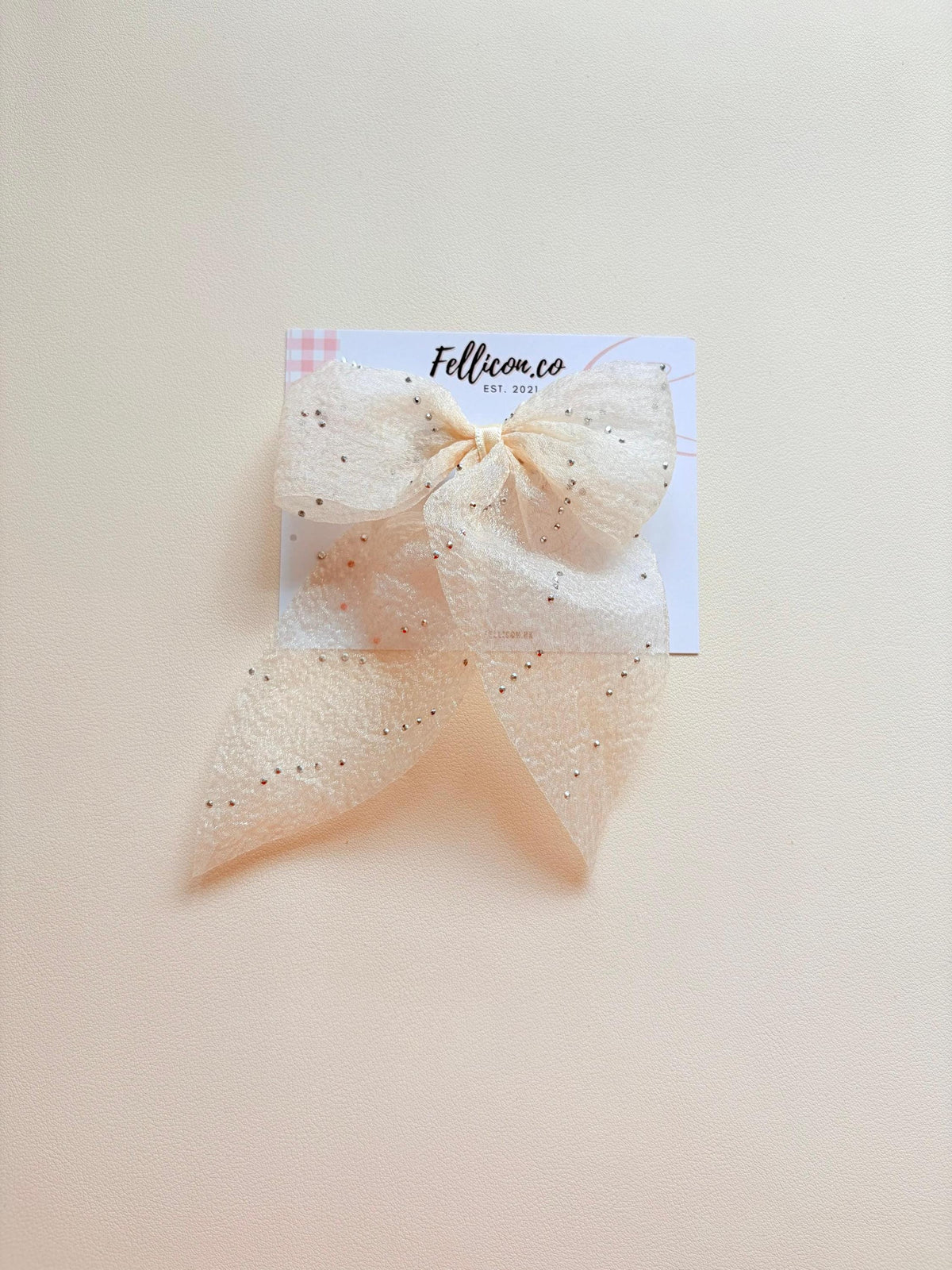 Sparkly Organza Hair Bow with Tails, Rhinestone Crinkle Texture Clip