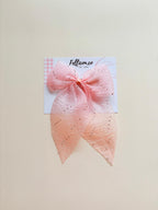 Sparkly Organza Hair Bow with Tails, Rhinestone Crinkle Texture Clip