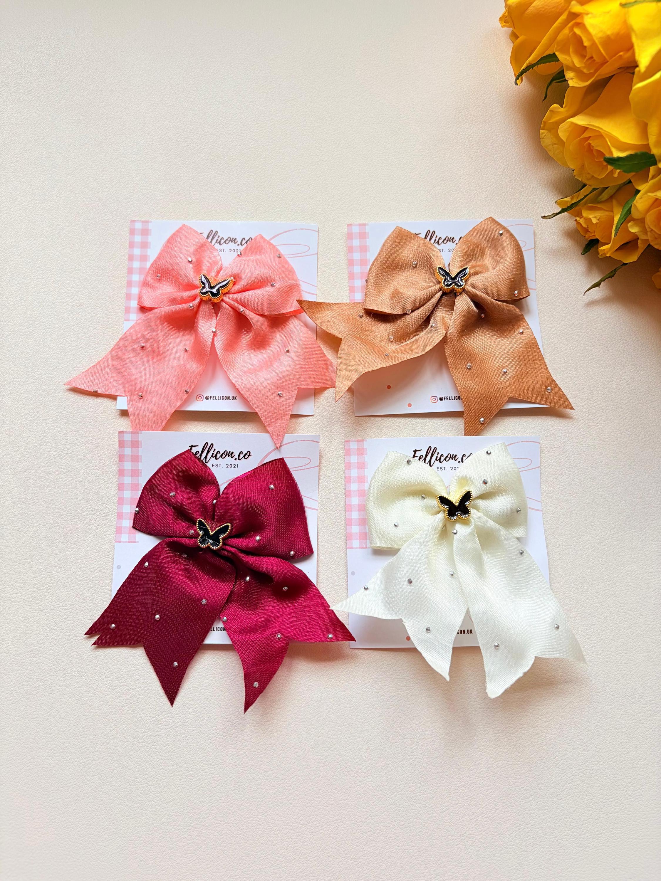 Ivory Butterfly Hair Bow with Pearls, Handmade Coquette Clip for Girls