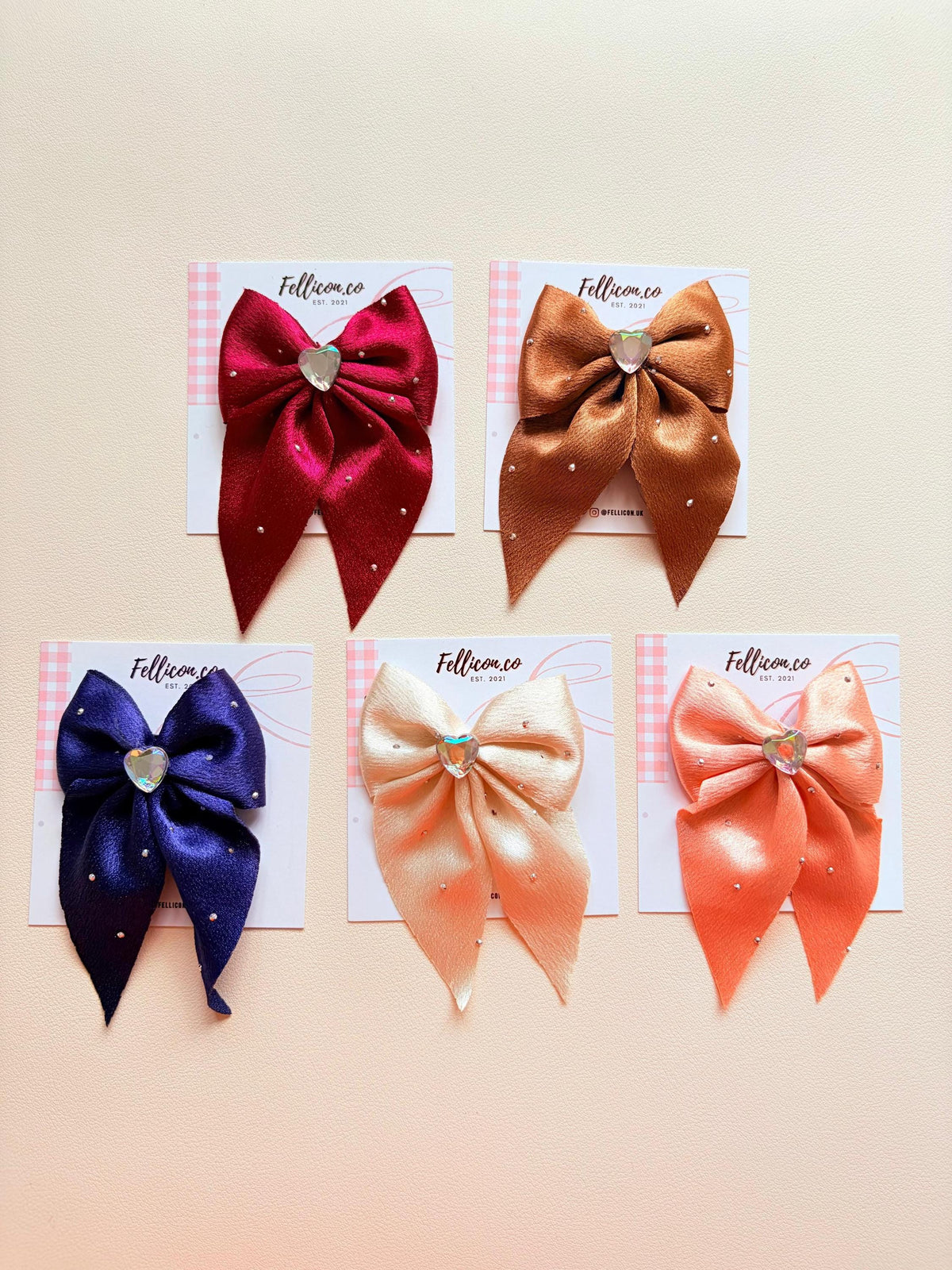 Sparkly Rhinestone Heart Sailor Bows (Pack of 5), Coquette Princess Hair Clips