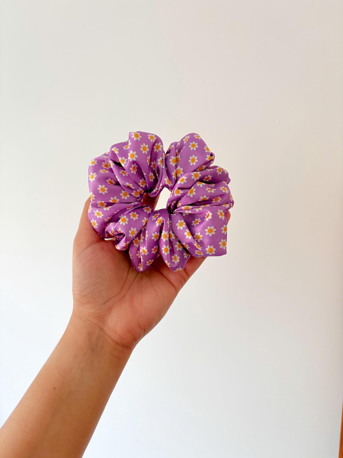 Oversized Floral Satin Scrunchie, Jumbo Silk Hair Tie, Cottagecore Style Accessories