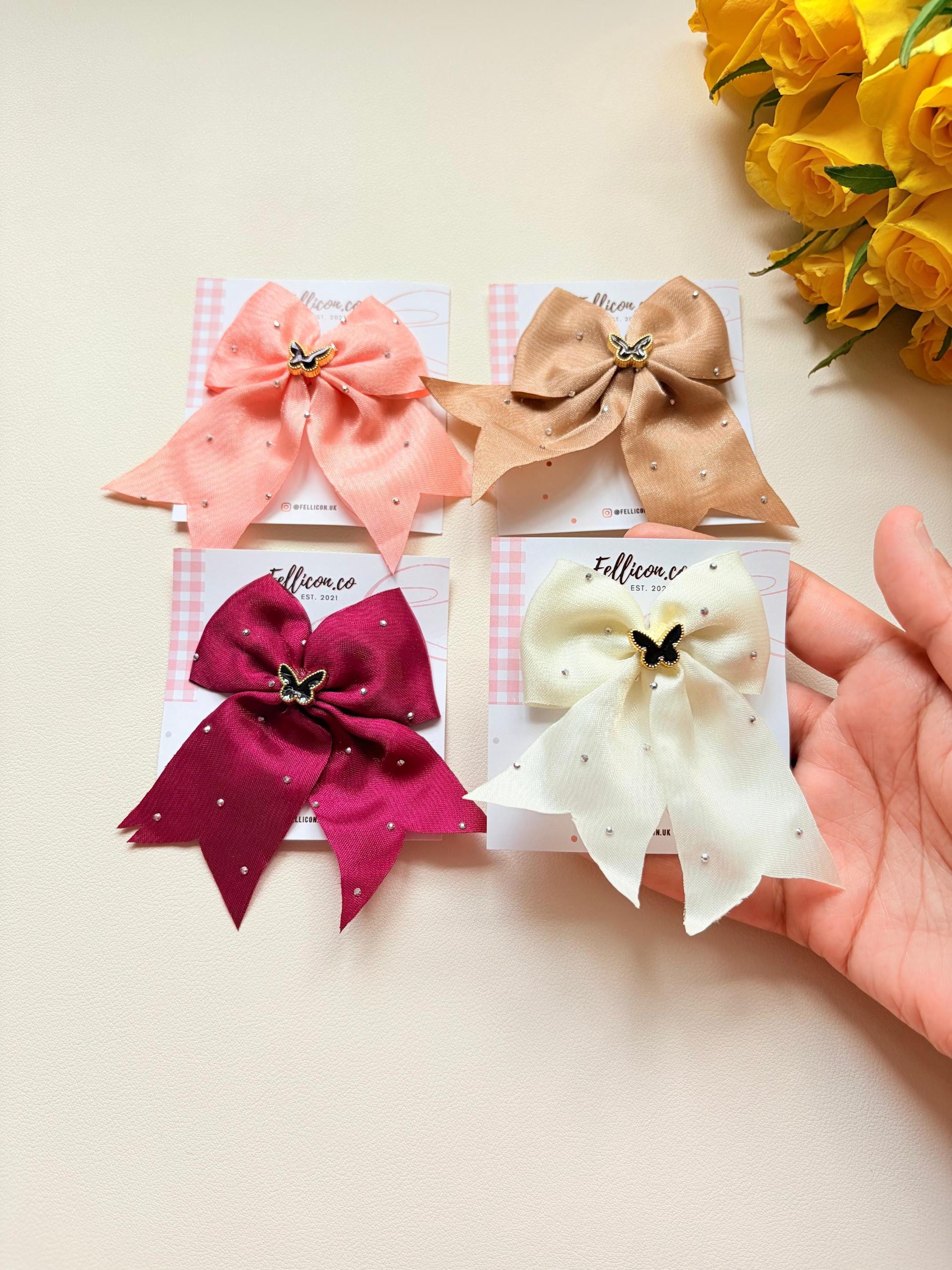 Ivory Butterfly Hair Bow with Pearls, Handmade Coquette Clip for Girls