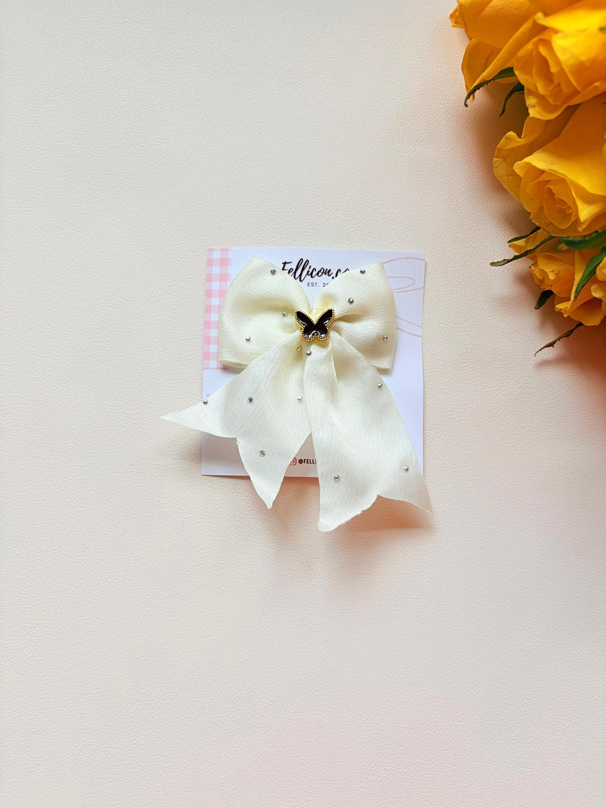 Ivory Butterfly Hair Bow with Pearls, Handmade Coquette Clip for Girls